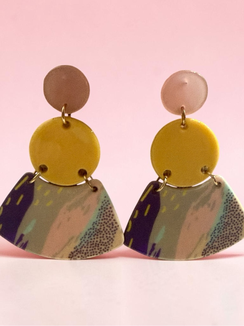 Handmade Yellow & Pink Geometric Drop Earrings